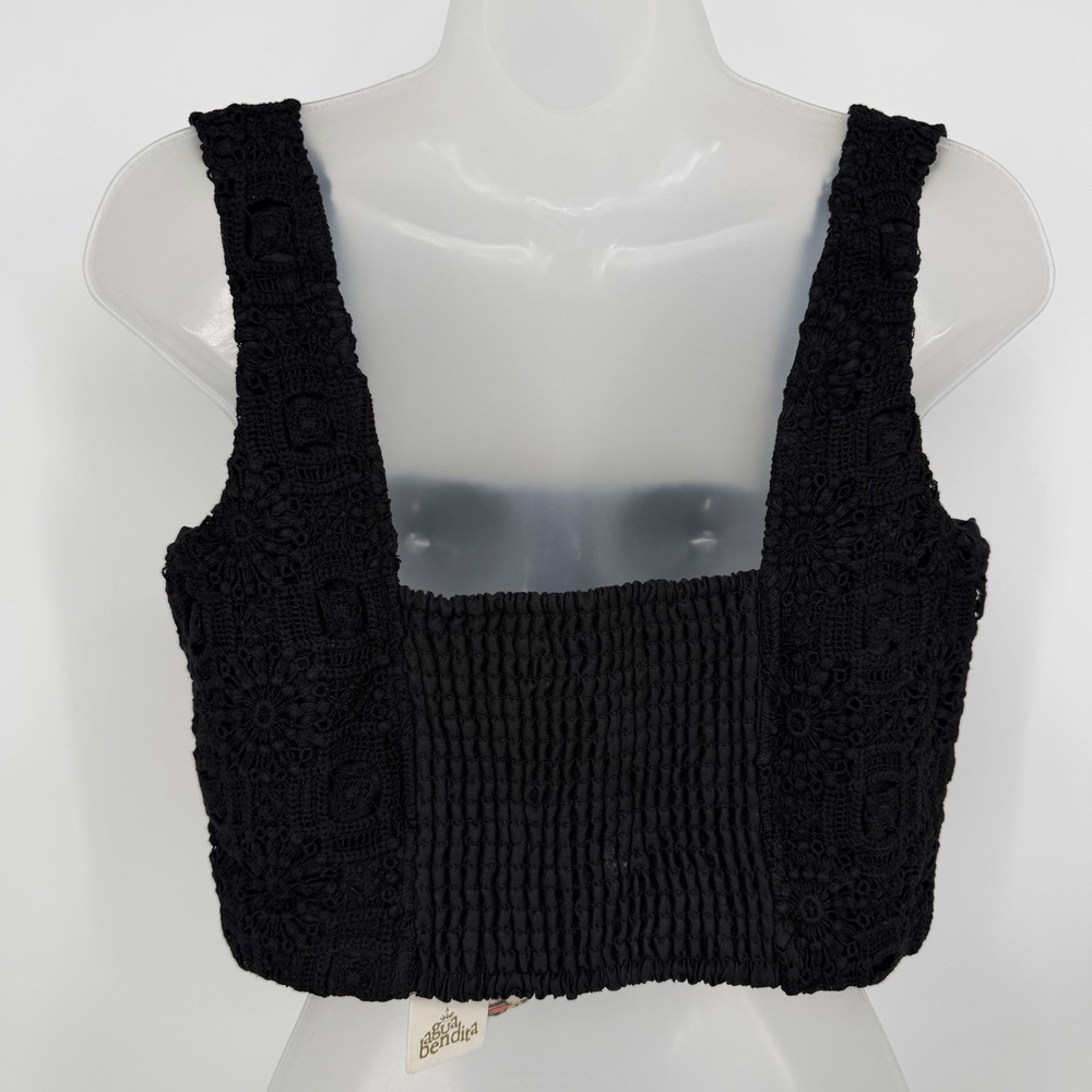 Agua Bendita | Revolve Sz L Black Kosia Crop Top Crochet Knit Sleeveless Beach - Picture 4 of 6